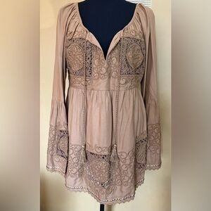 Boston Proper Tan Embroidered Tunic